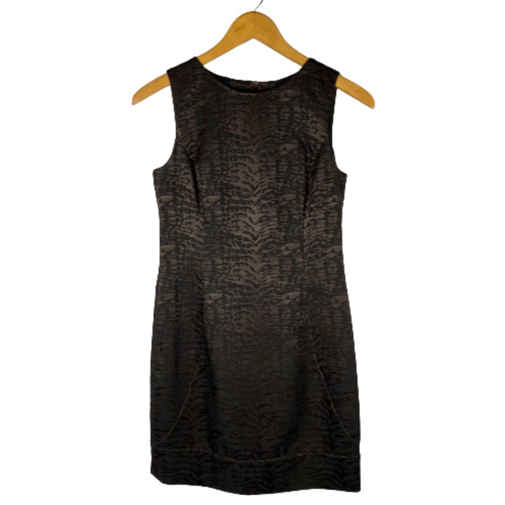 MICHAEL KORS Metallic Black Brown Zebra Print Sheath Dress